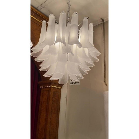 Image 1 of Contemporary Sanded “Selle” Murano Glass Chandelier In Mazzega Style