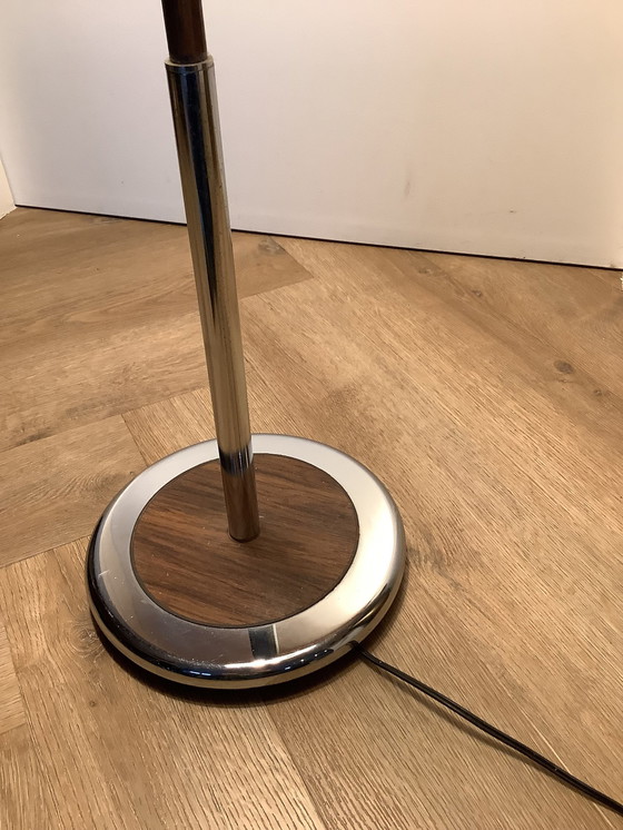 Image 1 of Herda Holland Vintage Floor Lamp Wood & Chrome '60s