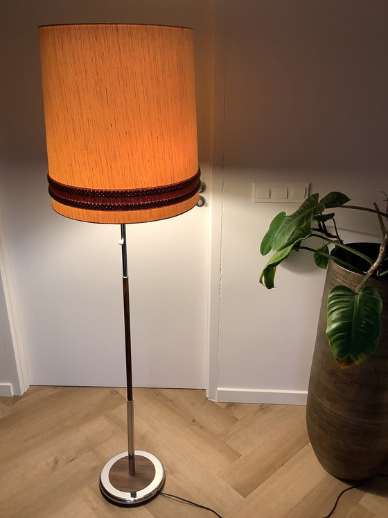 Image 1 of Herda Holland Vintage Floor Lamp Wood & Chrome '60s
