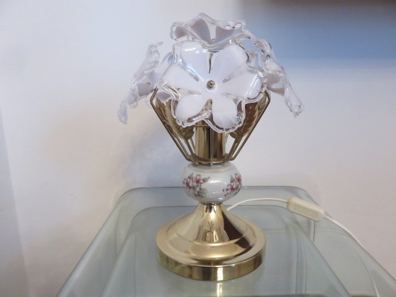 Image 1 of Bouquet De Fleurs" lamp Brass, porcelain, 1980