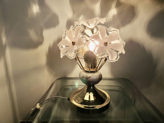 Image 1 of Bouquet De Fleurs" lamp Brass, porcelain, 1980