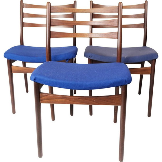 Image 1 of Set of 3 vintage teak and dark blue upholstery chairs, Denmark 1960