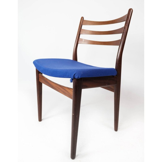 Image 1 of Set of 3 vintage teak and dark blue upholstery chairs, Denmark 1960