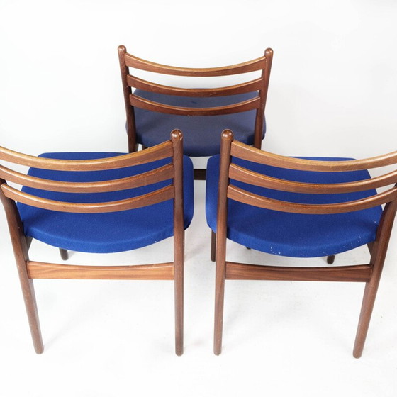 Image 1 of Set of 3 vintage teak and dark blue upholstery chairs, Denmark 1960