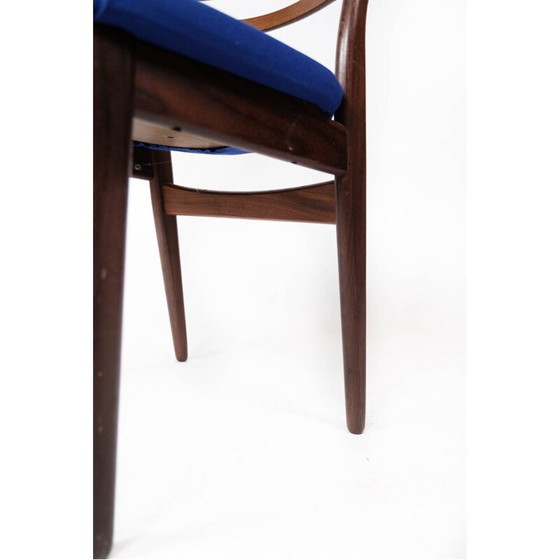 Image 1 of Set of 3 vintage teak and dark blue upholstery chairs, Denmark 1960