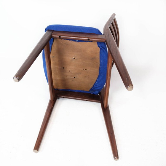 Image 1 of Set of 3 vintage teak and dark blue upholstery chairs, Denmark 1960