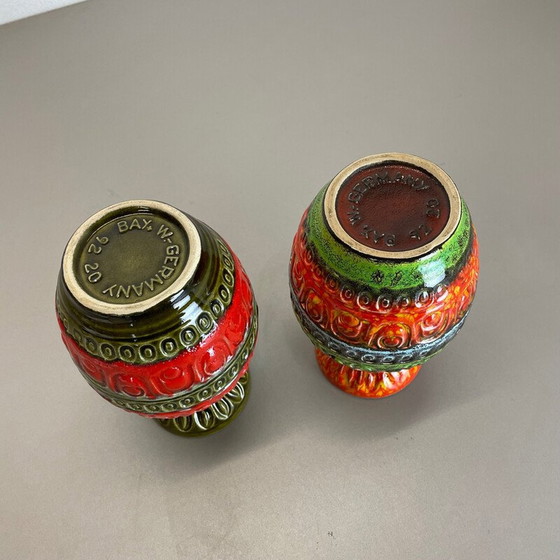 Image 1 of Coppia di vasi vintage in ceramica Op Art multicolore in lava grassa di Bay Ceramics, Germania, anni '70