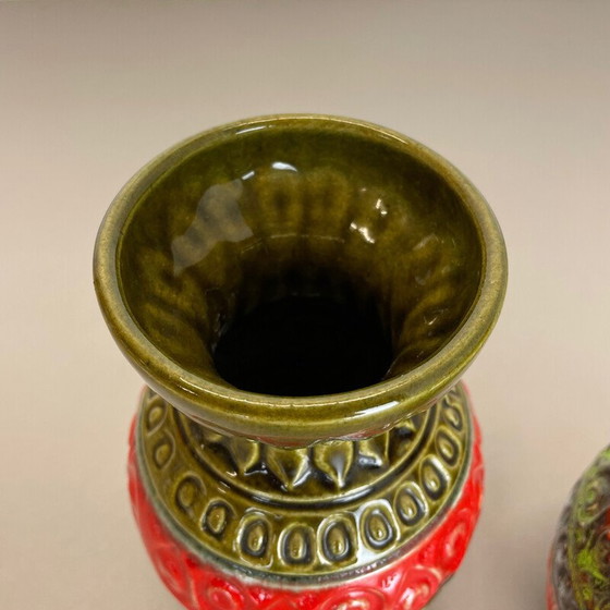 Image 1 of Coppia di vasi vintage in ceramica Op Art multicolore in lava grassa di Bay Ceramics, Germania, anni '70