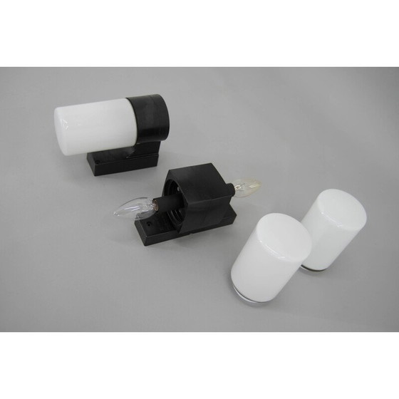 Image 1 of Coppia di lampade da parete vintage in vetro e bachelite, Cecoslovacchia 1950