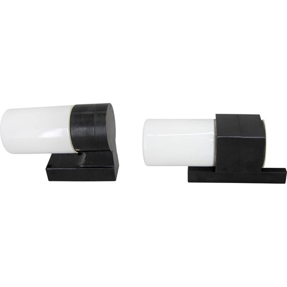 Image 1 of Coppia di lampade da parete vintage in vetro e bachelite, Cecoslovacchia 1950