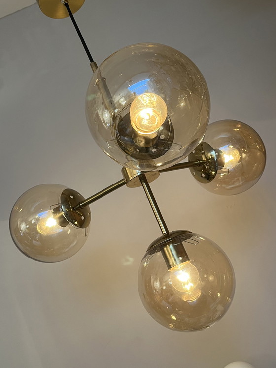 Image 1 of Glass Bulbs Pendant Lamp Golden Glow Brass Frame