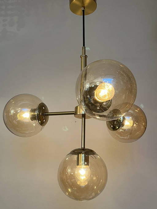 Glass Bulbs Pendant Lamp Golden Glow Brass Frame