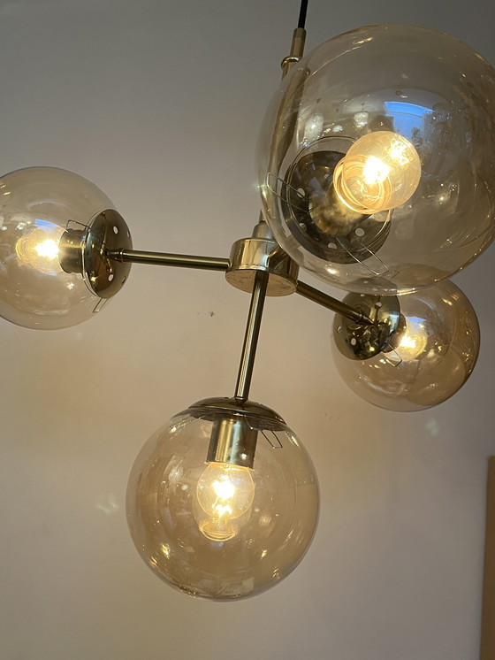 Image 1 of Glass Bulbs Pendant Lamp Golden Glow Brass Frame