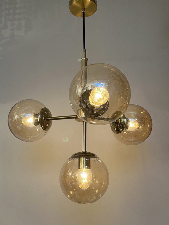 Image 1 of Glass Bulbs Pendant Lamp Golden Glow Brass Frame