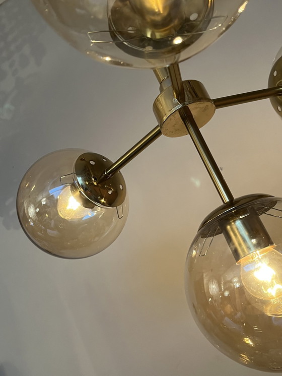 Image 1 of Glass Bulbs Pendant Lamp Golden Glow Brass Frame