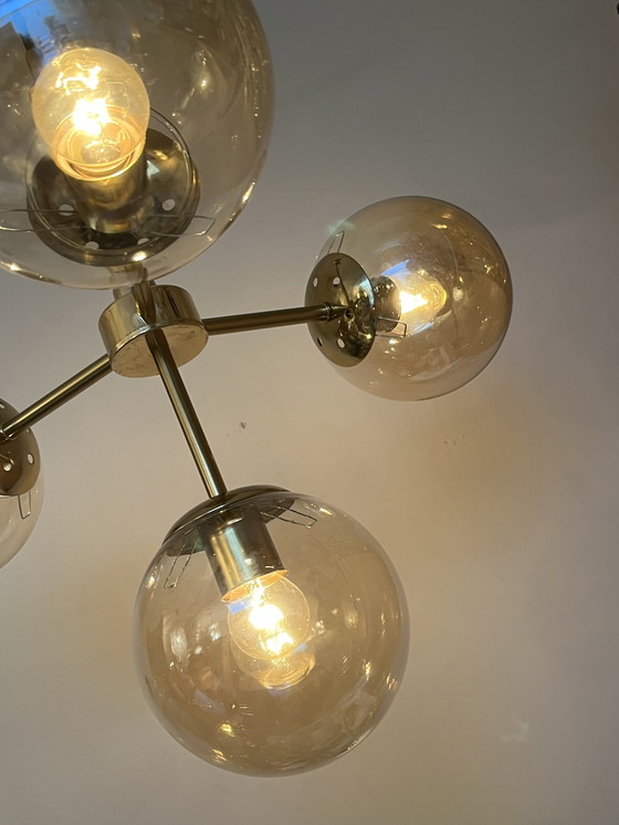 Image 1 of Glass Bulbs Pendant Lamp Golden Glow Brass Frame