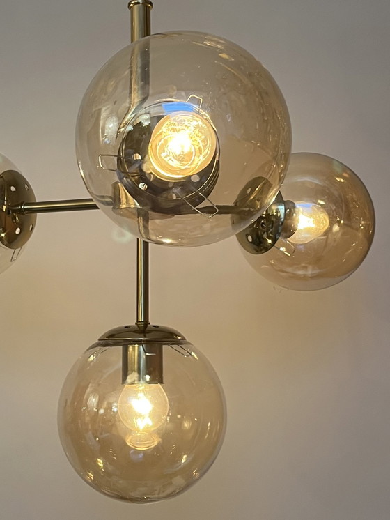 Image 1 of Glass Bulbs Pendant Lamp Golden Glow Brass Frame