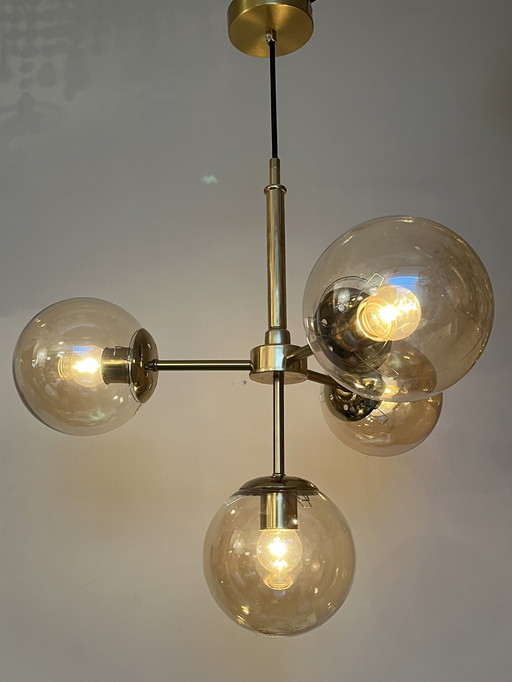 Glass Bulbs Pendant Lamp Golden Glow Brass Frame