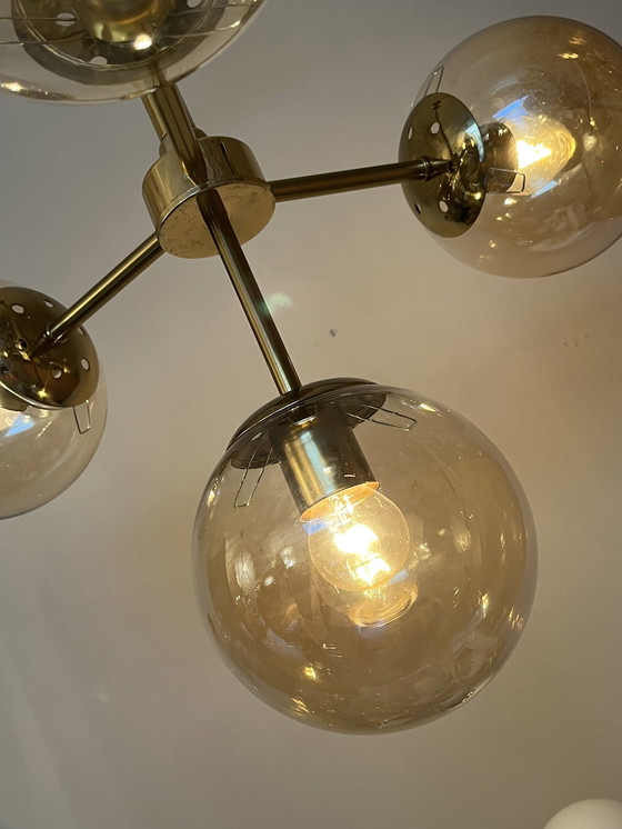 Image 1 of Glass Bulbs Pendant Lamp Golden Glow Brass Frame