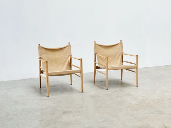 Image 1 of Set of two oak and linnen safari chairs