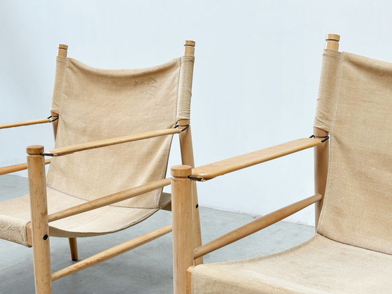 Image 1 of Set of two oak and linnen safari chairs