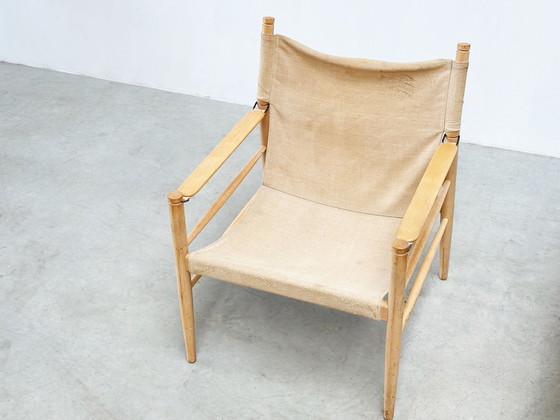 Image 1 of Set of two oak and linnen safari chairs