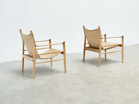 Image 1 of Set of two oak and linnen safari chairs