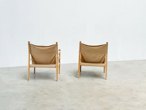 Image 1 of Set of two oak and linnen safari chairs