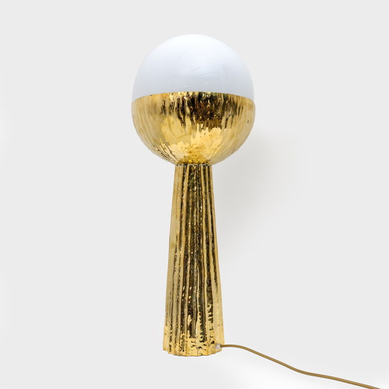 Image 1 of Pair Of Modern Italian Brass And Opaline Glass Table Lamps