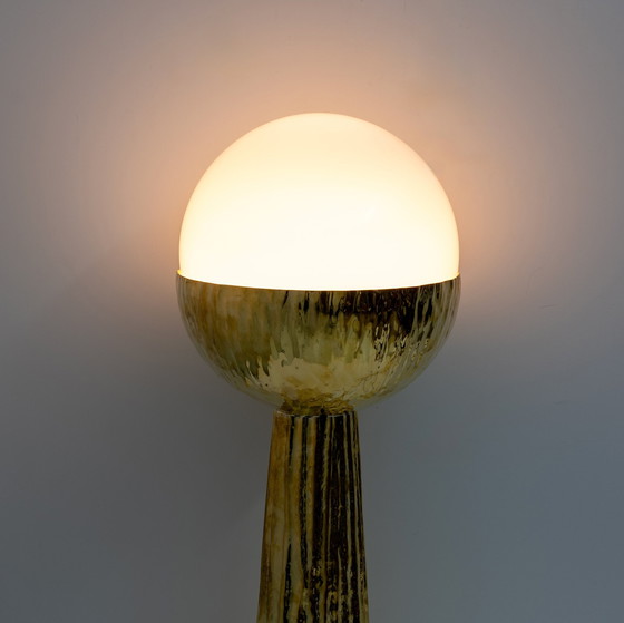 Image 1 of Pair Of Modern Italian Brass And Opaline Glass Table Lamps