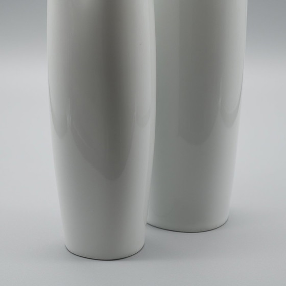 Image 1 of Xl Hutschenreuther Glossy Asymmetrical Porcelain Vase Duo 36Cm +28Cm 70S Vintage