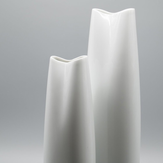 Image 1 of Xl Hutschenreuther Glossy Asymmetrical Porcelain Vase Duo 36Cm +28Cm 70S Vintage