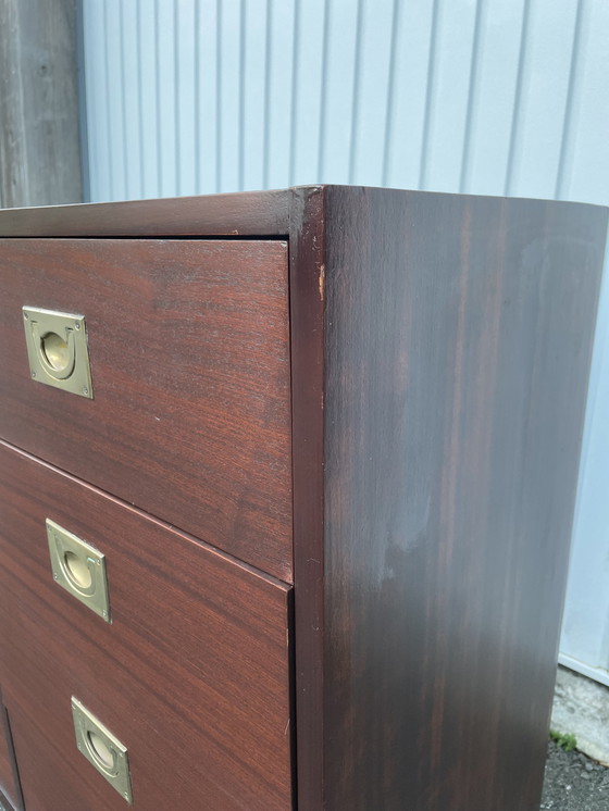 Image 1 of Mid - Century Teak And Gold Brass Chest Of Drawers In The Henredon Style