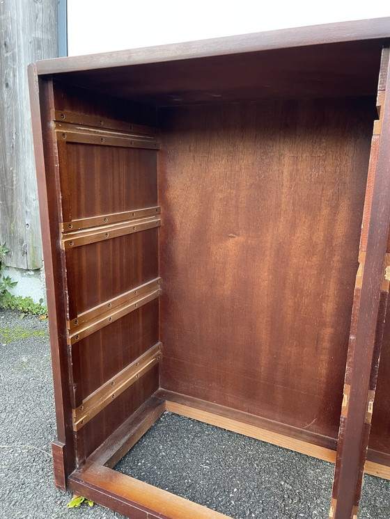 Image 1 of Mid - Century Teak And Gold Brass Chest Of Drawers In The Henredon Style