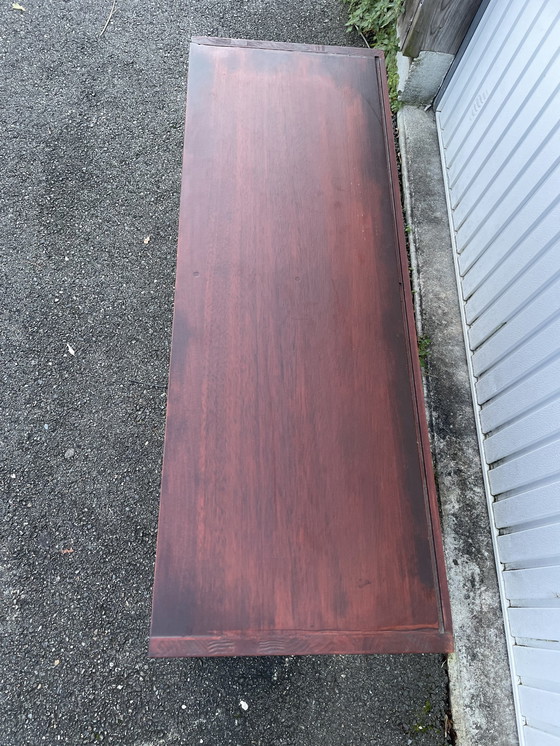 Image 1 of Mid - Century Teak And Gold Brass Chest Of Drawers In The Henredon Style