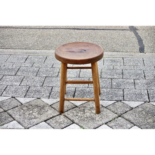 Vintage oakwood stool by Maison Hurel Paris, 1960