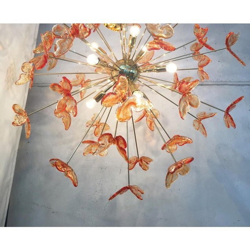 Contemporary Red Butterfly Murano Glass Sputnik Chandelier