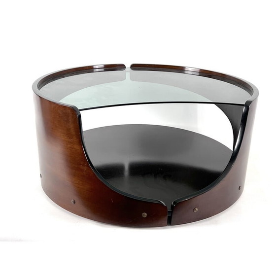 Image 1 of Mid-century wood and smoked glass round coffee table, Italy 1970s