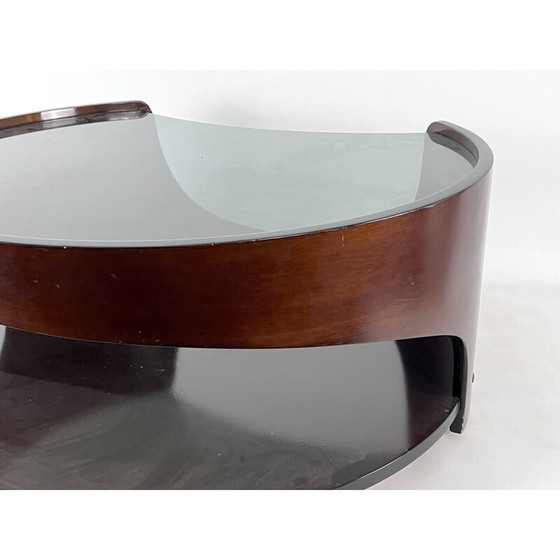 Image 1 of Mid-century wood and smoked glass round coffee table, Italy 1970s