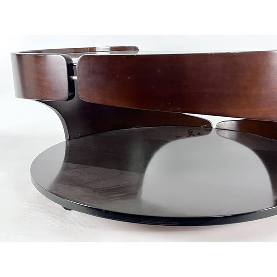 Image 1 of Mid-century wood and smoked glass round coffee table, Italy 1970s