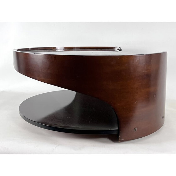 Image 1 of Mid-century wood and smoked glass round coffee table, Italy 1970s