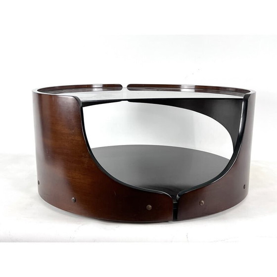 Image 1 of Mid-century wood and smoked glass round coffee table, Italy 1970s