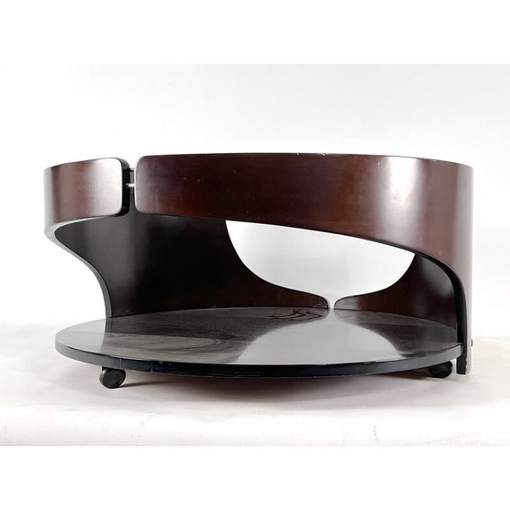 Image 1 of Mid-century wood and smoked glass round coffee table, Italy 1970s