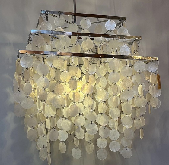 Image 1 of XXL capiz shell lamp pendant chandelier Chrome frame