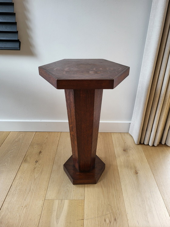 Image 1 of Art Deco Hexagonal Side Table Or Plant Stand, Wood