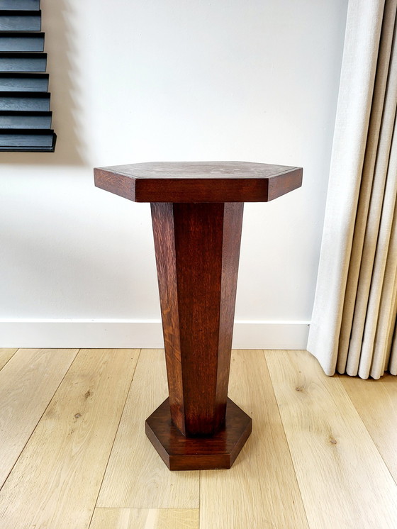 Image 1 of Art Deco Hexagonal Side Table Or Plant Stand, Wood