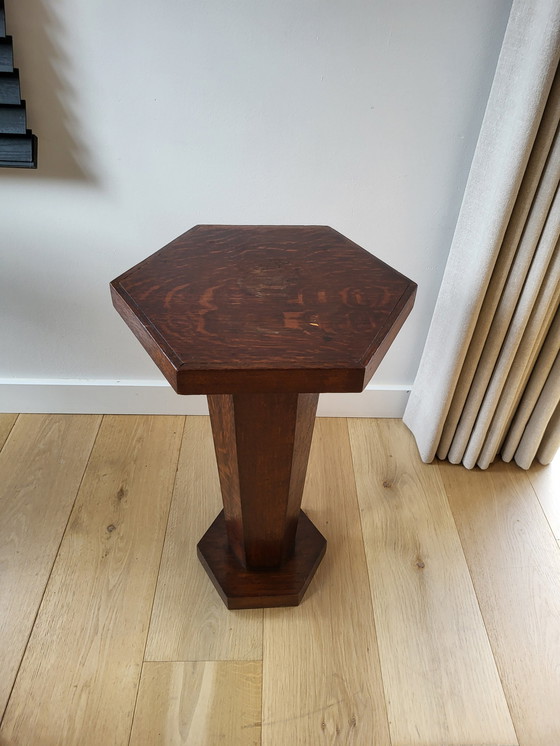 Image 1 of Art Deco Hexagonal Side Table Or Plant Stand, Wood