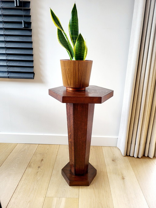 Art Deco Hexagonal Side Table Or Plant Stand, Wood