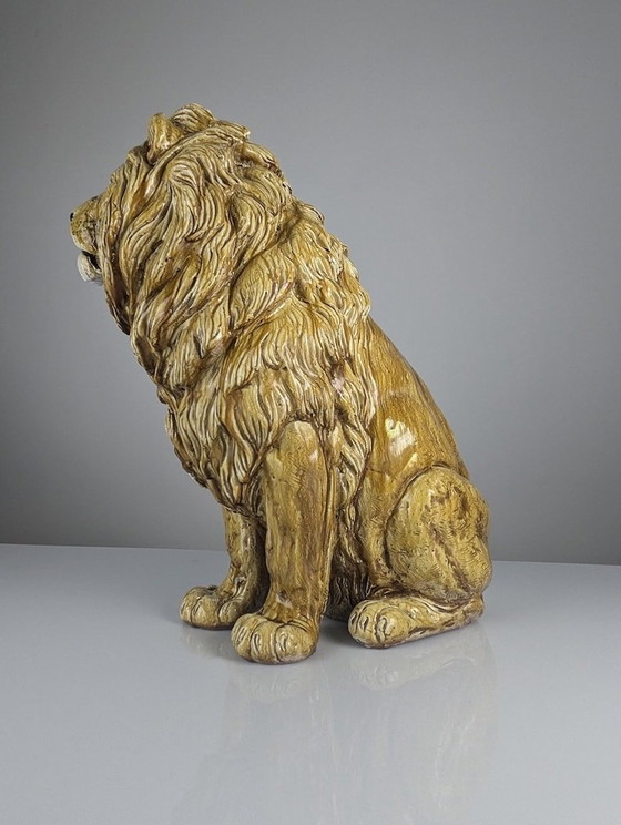 Image 1 of Glazed Terracotta Lion Sculpture, Italy, 1960S