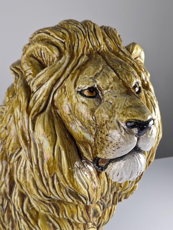 Image 1 of Glazed Terracotta Lion Sculpture, Italy, 1960S